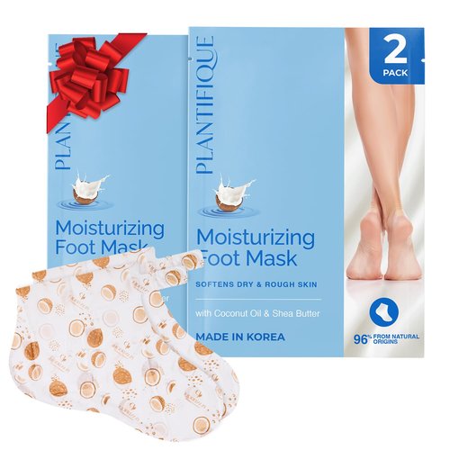PLANTIFIQUE Korean Foot Mask with Shea Butter 2 Pairs Box for Dry & Cracked Feet | Hydrating Socks for Soft Heels | Intense Moisturizing and Repairing Dry Rough Skin | Foot Spa | Happy Feet Mask