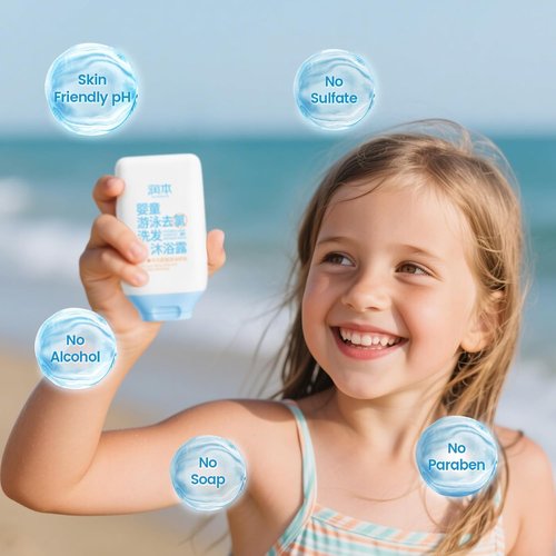 RUNBEN Kids Swim Shampoo & Body Wash - 2 in 1 Chlorine & Saltwater Removal, Tear-Free Formula, 3.35 Fl Oz