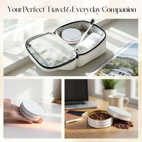 LIYAR Aluminum 2oz Tins with Lids (48 Pack), Empty Salve Tins Round Tin with Lids, Metal Containers for Salve, Homemade Balm, DIY Lotion Bars & Travel Storage - Recyclable, Durable (White and Gold)