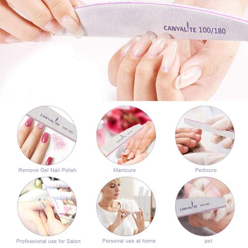 Canvalite 25 PCS Nail File Professional Nail Files Reusable Double Sided Emery Board(100/180 Grit) Nail Styling Tools for Home and Salon Use