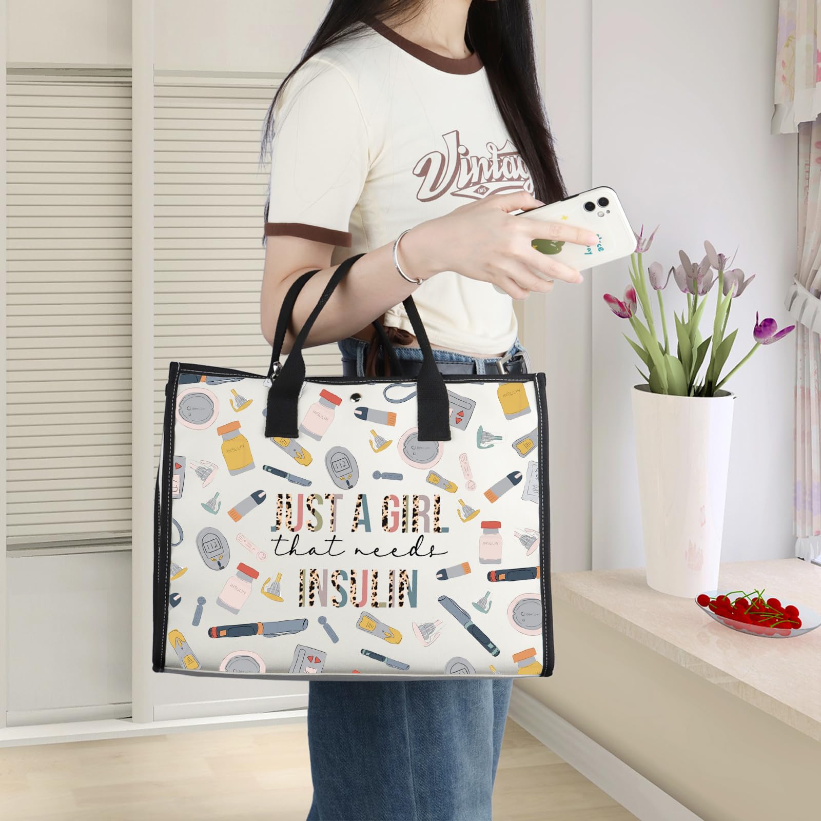 WZMPA Diabetes Insulin Makeup Bag Diabetes Awareness Gifts Just A Gil That Needs Insulin Zipper Bag Diabetic Supply Kit (Just a girl insulin BG)