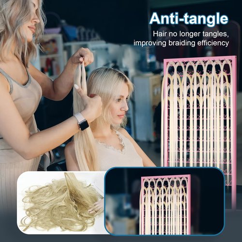 Portable Braiding Hair Rack with Wheels & Storage Drawers,2-Sided 288 Pegs,Hair Extension Holder Hanger for Braiding Hair Separator Stand Display,Hair Rack with Stylist Hair braiding Tools（Pink）