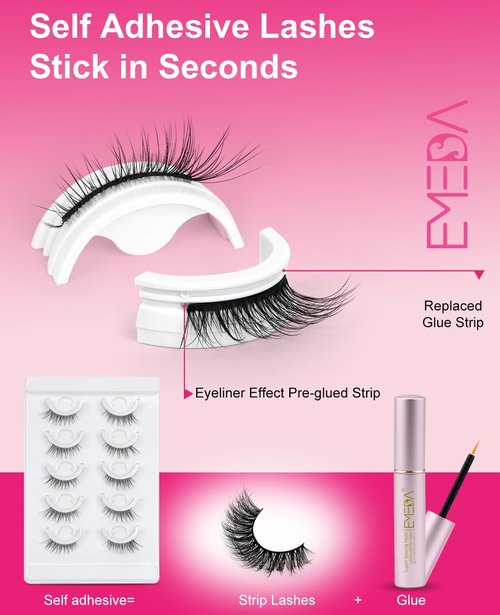 Self Adhesive Half Lashes 12mm Self Adhesive Eyelashes Preglued Glueless Natural False Lashes No Glue Needed Strip Lashes Easy for Beginner 5 Pairs by EMEDA(Half Lashes 874)