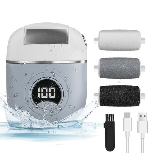KAZLIE Electric Foot Callus Remover, Rechargeable & Waterproof Pedicure Tool with 3 Roller Heads, 2 Speeds for Dead, Hard, Cracked, Dry Skin Care