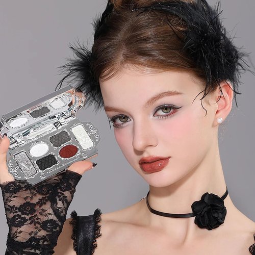 Flower Knows Swan Ballet Six-Color Makeup Palette,Black Red Face Makeup Palette with 4 Matte + 2 Shimmer Shades,Blendable Smooth Cute Make Up,0.23 Oz(02 Black Swan)