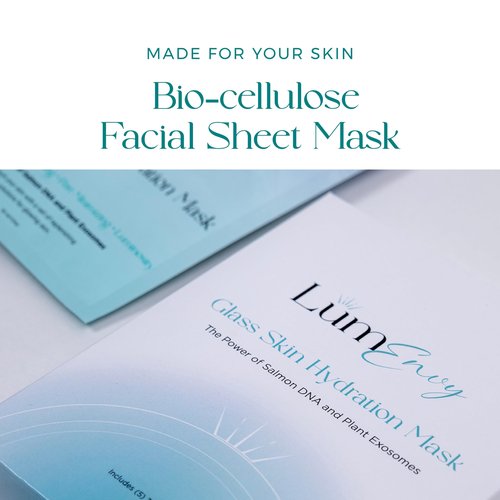 LúmEnvy Glass Skin Hydration Mask | Salmon DNA (PDRN) & Centella Collagen Face Mask - Deep Hydration, Pore Refining, Brightening & Firming Bio-Cellulose Facial Sheet for Radiant Glow