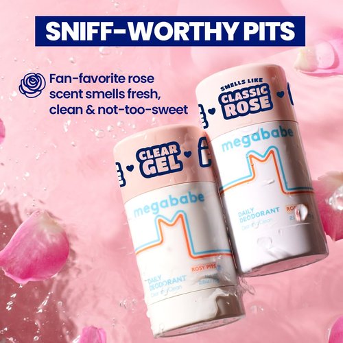 Megababe Rosy Pits Daily Deodorant - Aluminum-Free & Clear | Spring Break Essential | 2.6 oz (Pack of 2)