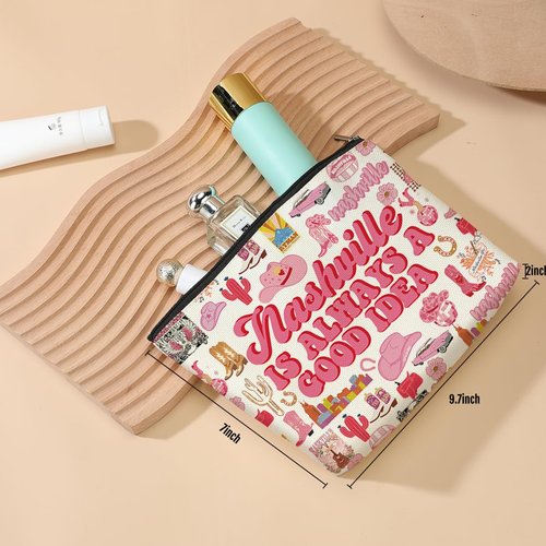 DJHUNG Nashville Travel Gift Cosmetic Bag Nashville Lover Gifts Makeup Bag Country Music Themed Gifts for Traveller Women Friends Sister Birthday Christmas Bachelorette Party Favors Girls Trip Gifts