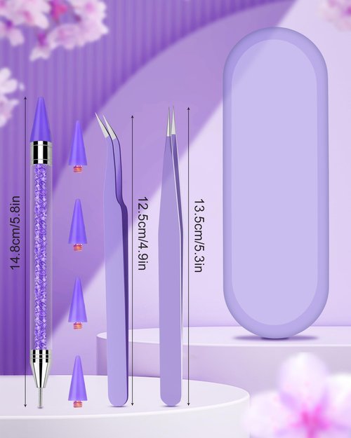 Rhinestone Picker Tool Set,Rhinestone Applicator Tool,Rhinestone Picker Dotting With 4 Extra Purple Replaceable Wax Head and 2 Tweezer (Purple)