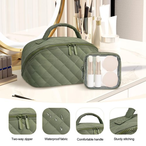 honitty Makeup Bag, Quilted Makeup Bag, Puffy Travel Make up Bags, Cosmetic Organizer Bag, Waterproof Toiletry Bag for Women