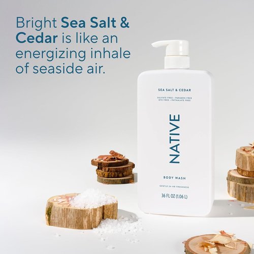 Native Body Wash - Sea Salt & Cedar Scent - 36 oz Pump Bottle - Sulfate-Free & Gentle for All Skin Types