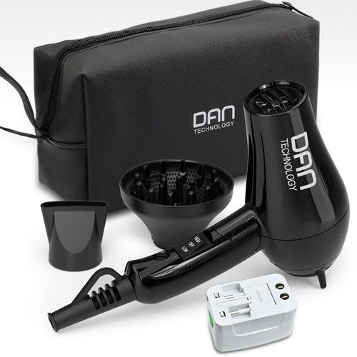 DAN Technology Auto Dual Voltage Hair Dryer,Hair Blow Dryer,Folding hairdryer for Travel,Small Blower with Multi-Function Plug Adapter,Compact Hair Dryer with Diffuser & Concentrator