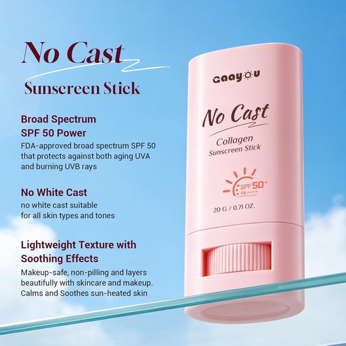 Skiennix No Cast Sunscreen Stick - SPF PA50++++ Collagen Formula for Soothing Moisture | Non-Sticky, Matte Finish
