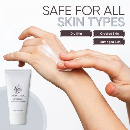 Salt Cellar Spa Dead Sea Mineral Hand Cream, Moisturizer Lotion for Dry, Cracked Skin Enriched with Glycerin, Olive Oil, Paraben Free, Fast Absorbing, 5.1 FL oz (150 ml)