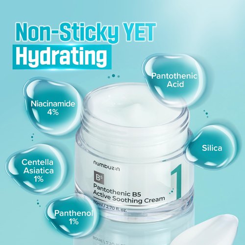 numbuzin No.1 Pantothenic B5 Active Soothing Cream | Remove sebum and skin troubles, Pantothenic acid, Korean Skincare Gift for Women | 2.70 fl oz
