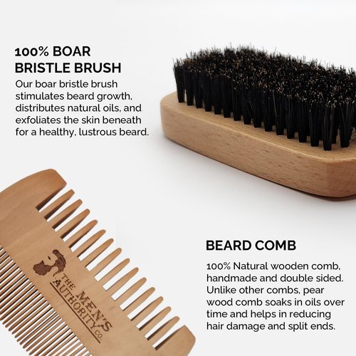 M. A. C.® Beard Kit for Men, Beard Grooming Kit Including Boar Brush, Trimming Scissor Beard Comb and Straight Edge Safety Razor & Blades-Ideal Beard Care Kit with Wooden Gift Box