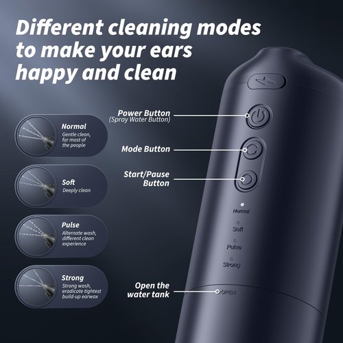 Ear Wax Removal - Electric Ear Cleaner - Ear Irrigation Kit Safe Ear Irrigation Flushing System with 4 Pressure Settings - Effective Ear Wax Removal Tool for Earwax Buildup (Dark Blue)
