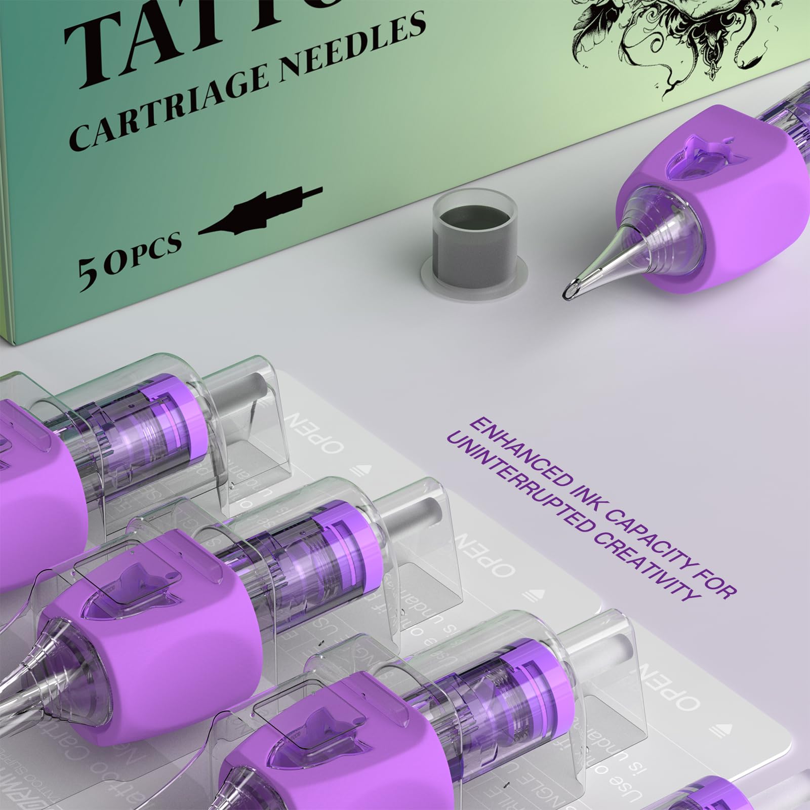 Wormhole 50pcs Tattoo Cartridge Needles Mixed Sizes Disposable Finger Ledge Tattoo Needles #12 Standard 3RL 5RL 7RL 9RL 11RL Round Liner for Tattoo Machine Tattoo Gun Tattoo Supplies