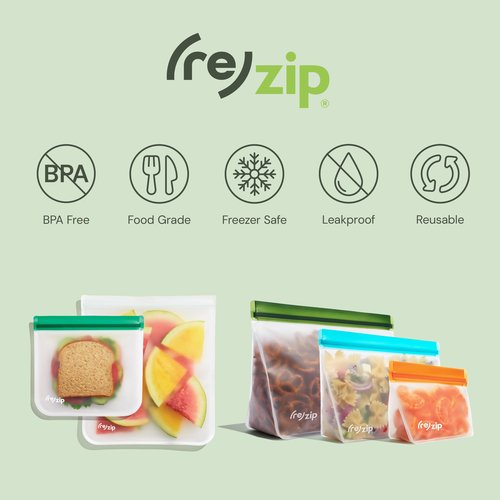(re) zip 3-Piece TSA-Compliant Travel Bags | Stand-Up Style, Leakproof Storage for Toiletries, Cosmetics, Electronics, Snacks, Carry-On Organization | Quart (1), 2-Cup (1), Snack (1)