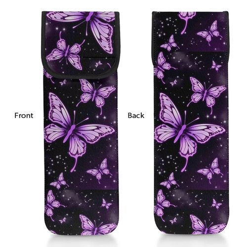 Flashideas Purple Butterfly Flat Iron Case Heat Resistant Neoprene Curling Iron Cover Bag with Pocket Curling Iron Organizers and Storage for Flat Iron, Straightener, Curling Wand/Curling Iron, CZB38