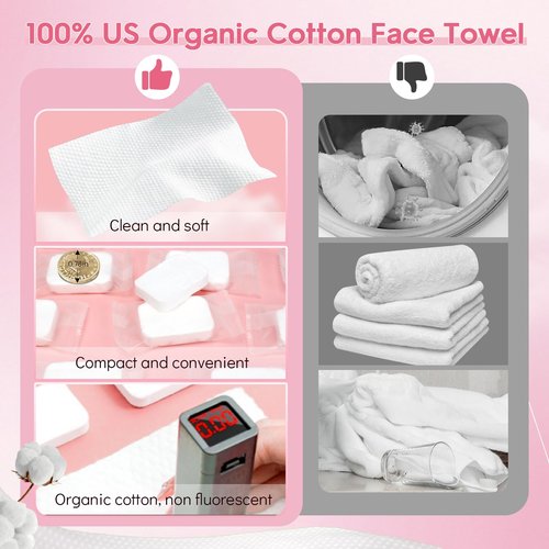 Classycoo XL Ticken Compressed Towel Tablets- 100% Cotton Disposable Face Towel, 30 PCS Individually Wrapped Portable, Travel Mini Soft Washcloth, Camping, Facial Makeup, Gift, Pink 12x10 Inches