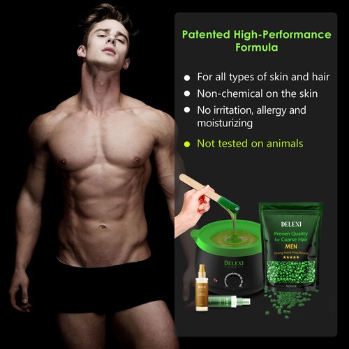DELEXI Men’s Waxing Kit for Coarse Back & Chest Hair – New Heavy-Duty Edition – Home Waxing System for Couples & Male Grooming – Includes Analog Warmer & Precision Tools for Beard & Brows