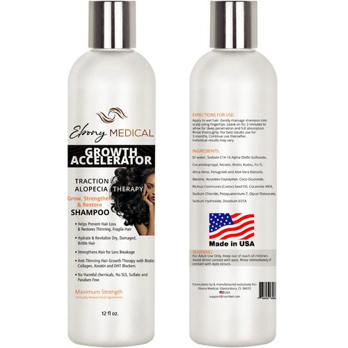 Ebony Medical Hair Support Shampoo – Thinning Hair & Patchy Hair Solution – Strengthens Strands, Scalp Health & Volume – Natural, Vegan, Sulfate-Free – 12 fl oz