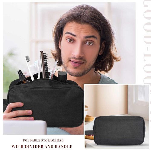 Sweetude 9 Pieces Large Toiletry Bag for Men and Women Black Toiletry Travel Bag Bulk Water Resistant Shaving Organizer with Hanging Handle Divider Foldable Cosmetic Pouch for Cosmetics Accessories