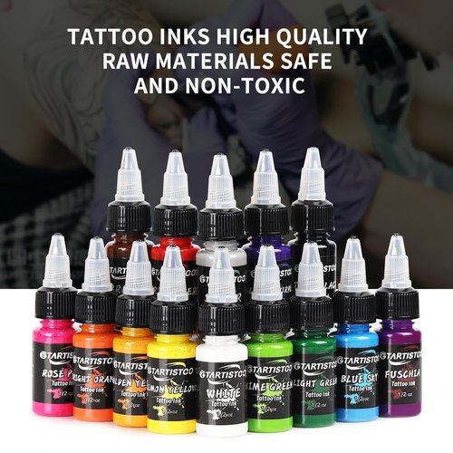 Tattoo Ink Set GTARTISTOO Professional 14 Colors 1/2OZ (15ml) Vegan-Friendly Pigment Tattoo Ink Supplies Ink