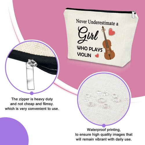 Sazuwu Violin Gifts Women's Makeup Bag Cosmetic Bag for Violin Players Lovers Teachers Music Enthusiasts Violinist Appreciation Graduation Birthday present travel pouch