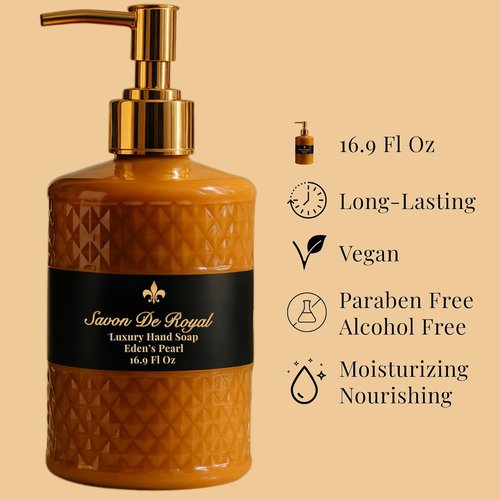Savon De Royal Luxury Liquid Hand Soap - Jasmine Scent, Moisturizing & Vegan | 16.9 Fl Oz Refillable Bottle