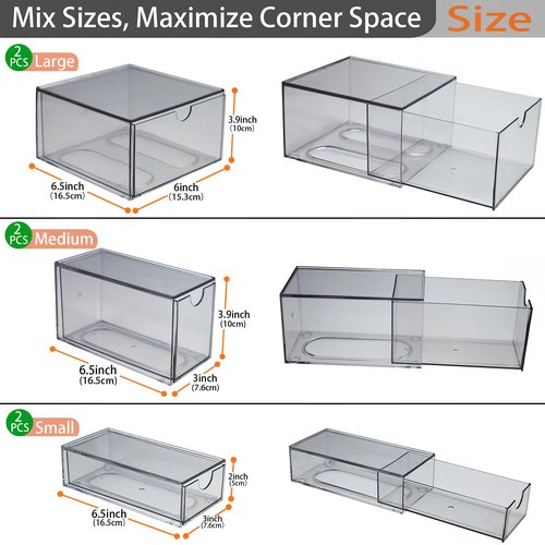 MINIBIGBOX 7 Pack Stackable Storage Drawers Acrylic Bathroom Makeup Organizer Clear Plastic Storage Bins for Makeup,Vanity,Pantry,Desk,Undersink,Kitchen