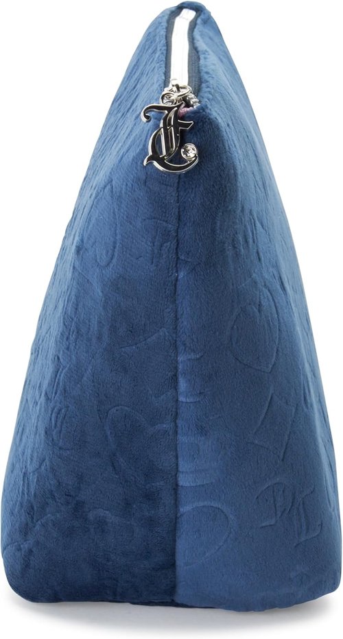 Juicy Couture Makeup Bag - Blue Velour Cosmetics Organizer with Zip Top | Travel Essentials