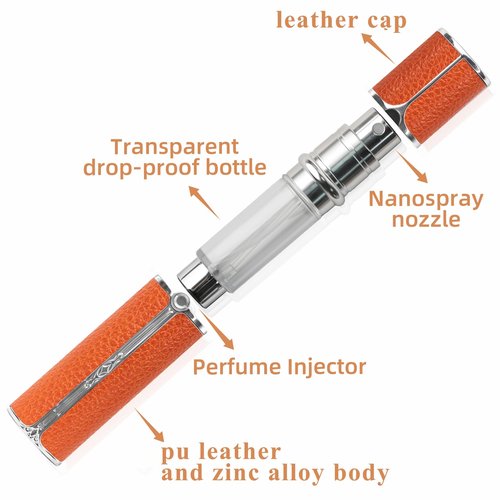 muilsae AF01ORG Leather Perfume atomiser, 5ml Bottom Fill Travel Perfume Bottle, Refillable Perfume Dispenser for Women & Men (AF01ORG, 5ml)
