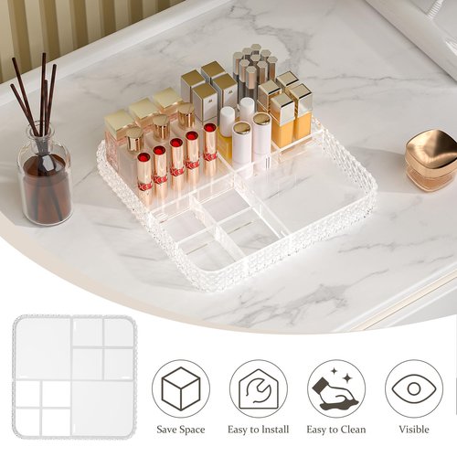 HEMTROY Rotating Makeup Organizer with Makeup Brush Holder, Large Capacity Perfume Organizer for Vanity Countertop, Acrylic Skincare Organizers Spinning Holder Storage Rack (Clear)
