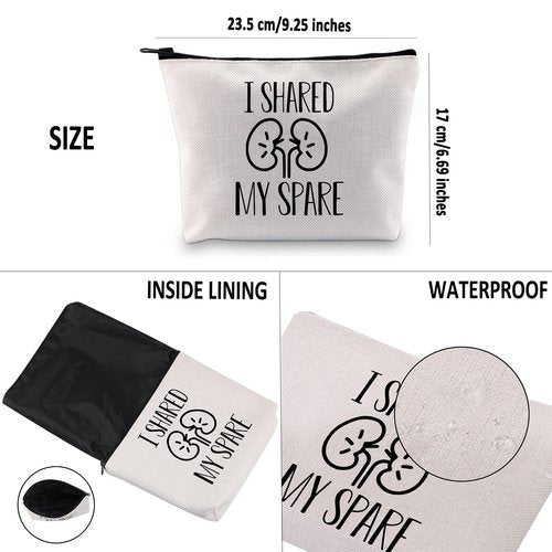 G2TUP Kidney Donor Gift I Shared My Spare Makeup Bag Kidney Transplant Cosmetic Bag Organ Donation Awareness Gift Kidney Giver Zipper Travel Bag (I Shared My Spare White Bag 1.0)