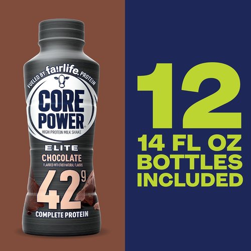 Core Power Elite High Protein Shake - Chocolate Flavor | 42g Protein, 14oz Bottles, 12 Pack