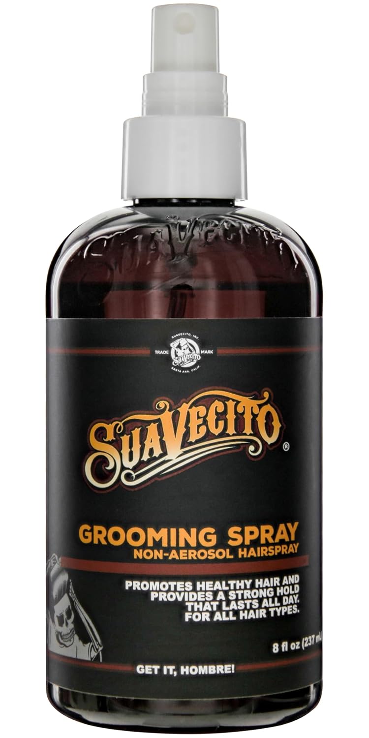 Suavecito Grooming Hairspray for Men - 8 oz Non-Aerosol, Classic Barber Scent, Strong Hold & Medium Shine