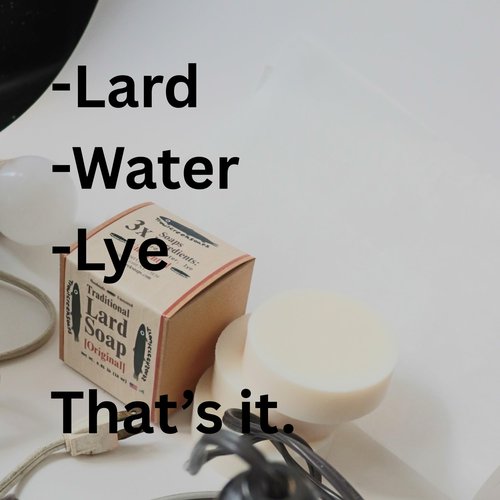 troutcreeksoaps® Traditional Lard Soap, 3 Bars | Natural, Unscented & Biodegradable | Handmade with Just 3 Simple Ingredients | Pig Tallow Bar Soap Made in the USA