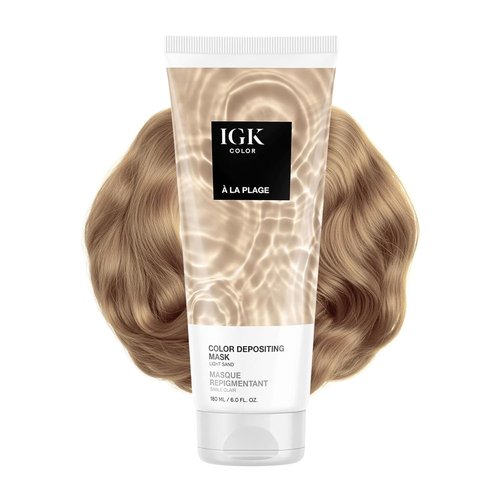 IGK A La Plage Color Depositing Hair Mask - Light Sand Semi-Permanent Conditioner + Gloss Toner | Hydrating + Vegan | 6 oz