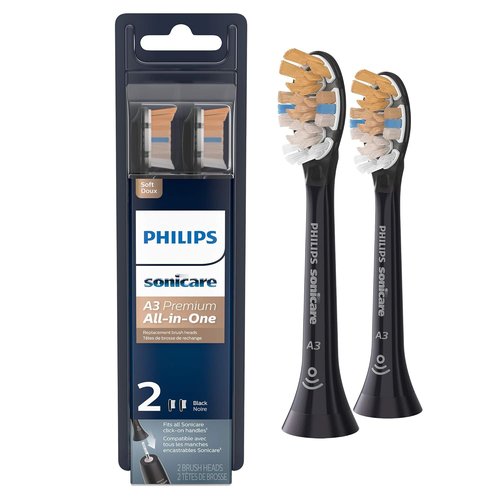 Philips Sonicare A3 Premium Replacement Toothbrush Heads - 2 Pack | Compatible with DiamondClean, Black
