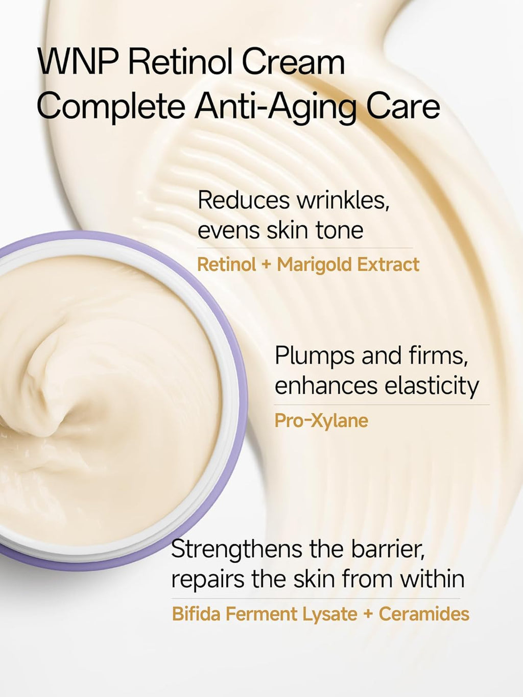 WNP Gentle Retinol Cream - Anti-Aging Night Moisturizer for Sensitive Skin | Hydrating Face & Neck Cream with Ceramides, Peptides, Pro-Xylane