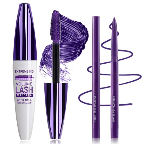 Skiennix Purple Mascara & Eyeliner Set - 5D Volume & Length, Waterproof, Natural Curling, All Skin Types
