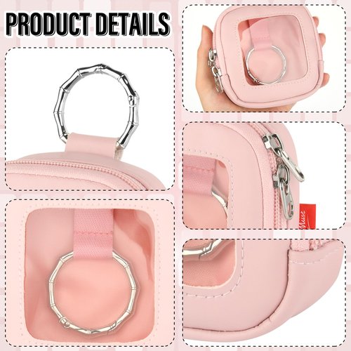 Homakover Hair Tie Organizer Bag with Clear Window, PU Leather Portable Hair Tie Holder with O Ring, Hanging Storage Container for Hair Accessories Cotton Swab Bobby Pin Small Items