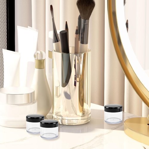 24 Pcs 15ml/0.5oz Small Travel Containers Clear Plastic Cosmetic Jar Refillable Roun for Beauty Lotion Cream Products Sample Bottles Black Plastic With Screw on Lid Container