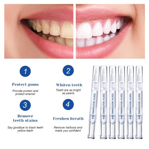 Teeth Whitening Pen (6 Pack) Professionally Stain Removal Teeth Whitening Gel Formula,No Sensitivity, Enamel Safe, Travel-Friendly Teeth Whitening Gel Pen, Gentle Formula