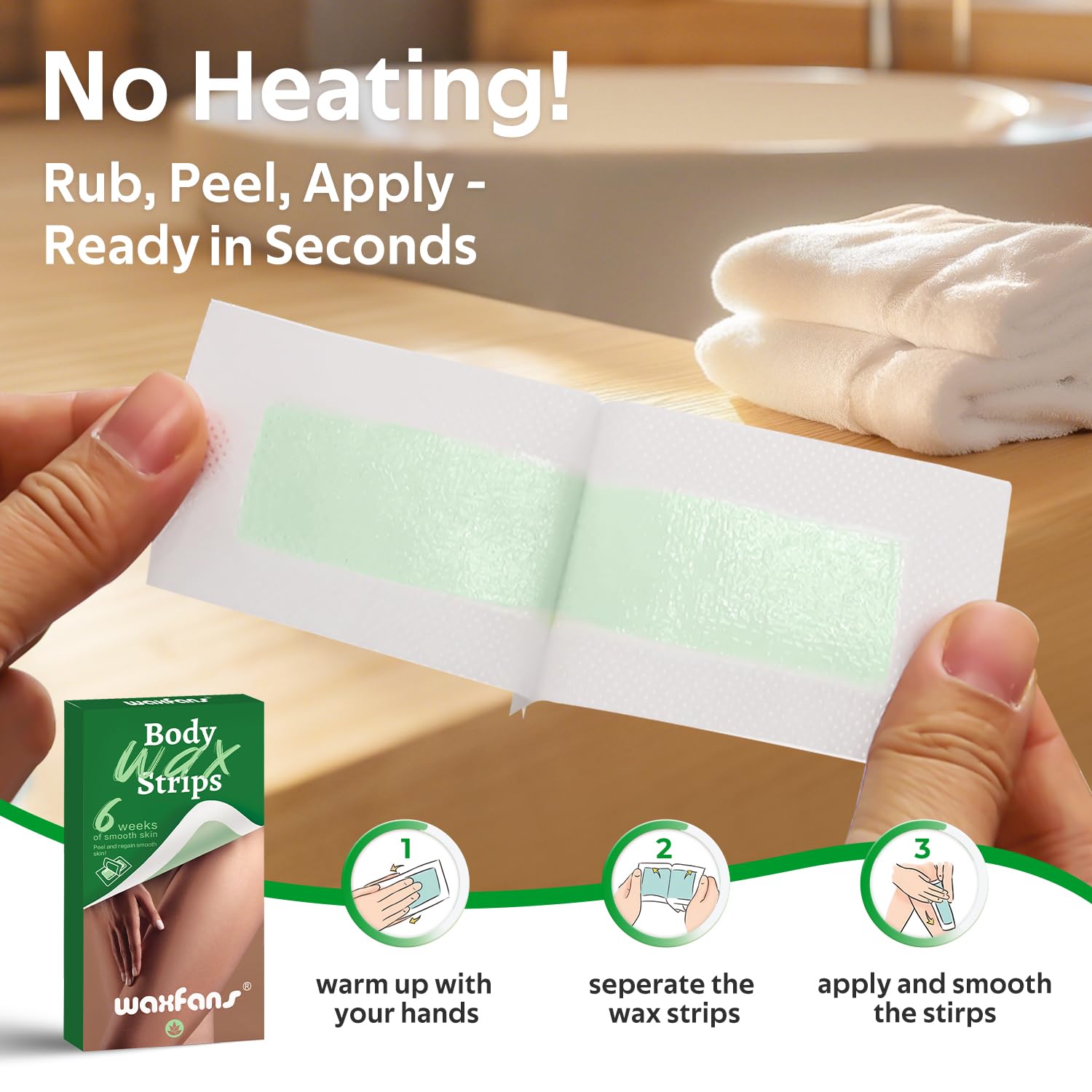WaxFans SnapSmooth Wax Strips for Hair Removal - Body & Face Wax Strips, No Heating Required, Travel-Friendly 58 Pcs with Cleansing Wipes