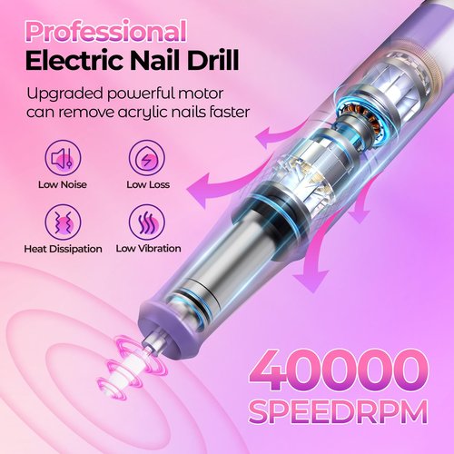 GOLEEXU Nail Drill Electric File: 40000RPM Professional E File Kit E File Machine Filer for Shaping, Buffing, Removing Acrylic Gel Nails, Manicure Pedicure Kit with 12Pcs Nail Bits, Home Salon Use