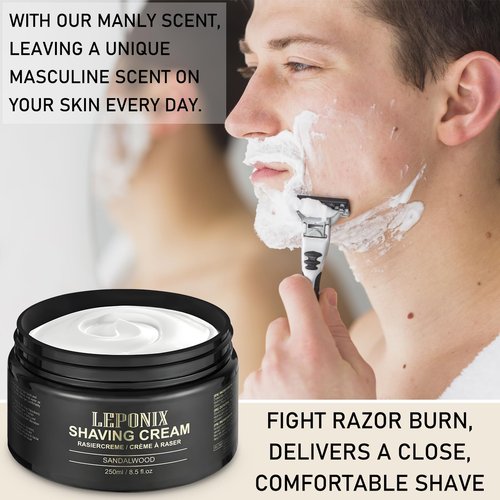 Shaving Cream Mens – 8.5oz Extra Large Shave Cream - Rich Lather Prevents Razor Burn & Irritation, Moisturizes Dry Skin - Gentle Formula for Seniors - Secret Santa Gifts