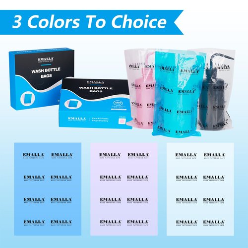 Emalla Tattoo Wash Bottle Bags, 250Pcs Disposable Squeeze Bottle Covers Sleeves Pink Wash Bottle Bags Waterproof Sleeves for Tattoo Bottles Tattoo Supplies